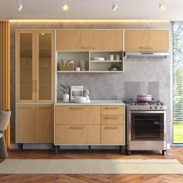 Imagem de Cozinha Completa 3 Gavetas Nogal Dourado Bossa Nova Bertolini Nogal Dourado Branco