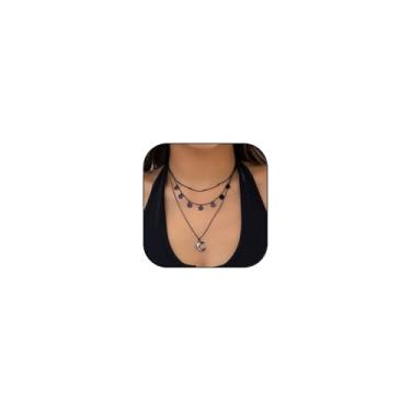 Imagem de KOFISNI Colar com pingente de cristal de lua gótica, estilo punk, vintage, preto, em forma de Y, colar de Halloween, joia feminina, 55cm, Aço inoxidável, Sem Pedra Preciosa