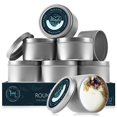 Imagem de Hearth & Harbor Potes de vela de estanho para fazer velas, Jarras de metal - Armazenamento de latas a granel para vela - (227 g) - (12 peças) - Aço inoxidável, Modelo: HHDYICM3