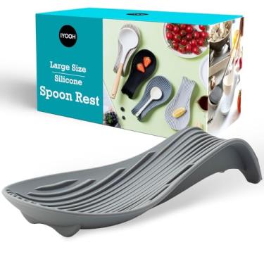 Imagem de IYOOH Descanso De Colher Silicone Para Fogão, Suporte Grande Utensílios Cozinha, Bancada Decoração E Acessórios Resistentes Ao Calor, Espátula, Concha Ou Pinça (Cinza Escuro)