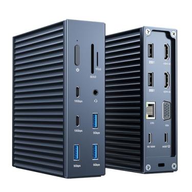 Imagem de ANYOYO Estação De Encaixe Usb C Para Laptop Com Dois Monitores 16 Em 1 2 Hdmi 4K60 + Vga 1080P 10 Gbps Sd/Tf Áudio Adaptador Multiporta Pd100W Macbook/Dell/Lenovo/Hp (Cinza Claro)