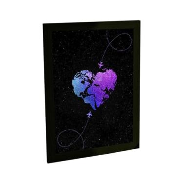 Imagem de Quadro Decorativo Mapa Mundi Coração Ilustração Roxo Decoração Poster Quarto Sala