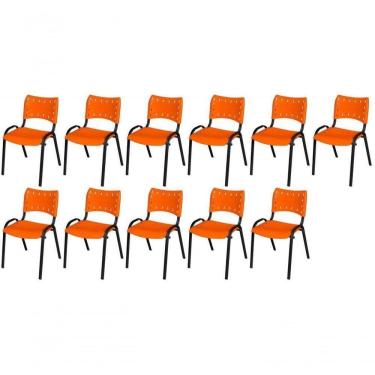 Imagem de Cadeira Iso Base Preto Igreja, Escola, Escritório - Laranja Kit 11 Peças