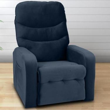 Imagem de Poltrona Reclinável para Descanso Rodes Veludo Azul - CASA H