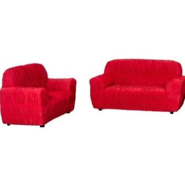 Imagem de Capa de sofa  franzidinha lisa 3 e 2 lugar  vermelho - RICATEX