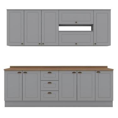 Imagem de Cozinha Completa Americana 7 Peças Cinza/nature Com Tampo - Móveis Henn Cinza/nature