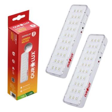 Imagem de Kit 2 Luminária Emergência 2w 30 Leds Recarregável 6500k - OuroLux