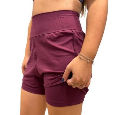 Imagem de Short Duplo Feminino Cós Alto Academia Poliamida Malbec - H2 Fitness e