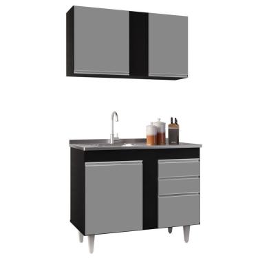 Imagem de Armário Aéreo Indiana E Balcão Gabinete 100cm Com Pia Inox Luziania Preto/cinza- Lumil