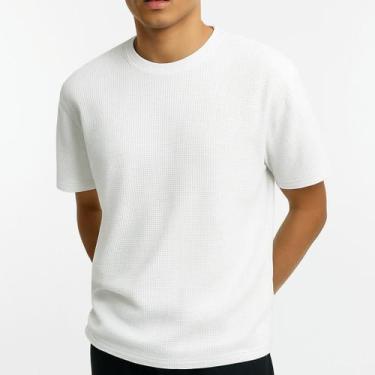 Imagem de Camiseta Masculina Lisa Algodão Texturizada Casual - Fix Modas, Branco