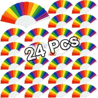 Imagem de Temogole Pacote Com 24 Leques Dobráveis Compactos Verticais Arco-Íris/Brancos, Decoração Do Orgulho Lgbt, Acessórios Para Desfile Mês, Lembrancinhas De Festa, Mão Mulheres E Homens, 42 X 23 Cm