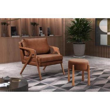 Imagem de Poltrona Mona Luxo Madeira Maciça Tecido - R DECOR, Corino Caramelo