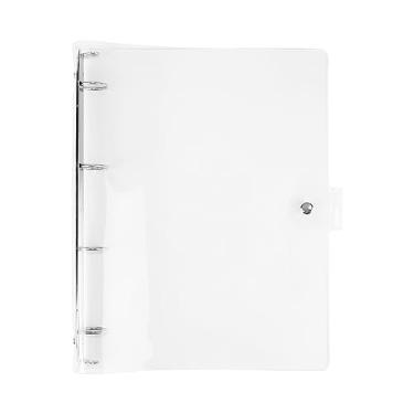 Imagem de Pasta transparente A4 de PVC transparente com 4 anéis, capa de agenda recarregável com fecho de botão de pressão, anel redondo, pasta de folhas soltas para páginas de diário de planejador de viagem