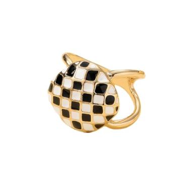 Imagem de Cachecol de seda retangular xadrez com clipe para mulheres, cachecóis, xale, camiseta, moderna, minimalista, banhado a ouro, preto, branco, esmaltado, fivela, fecho para vestidos, acessórios, joias