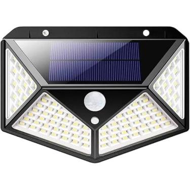Imagem de Luminária Solar de Parede100 LEDs Sensor de Movimento 20W 3 Funções IP65 Branco Painel Solar Embutido carrega durante o dia com luz solar