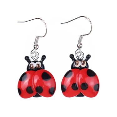 Imagem de Brincos femininos com pingente de joaninha vermelha e preta, com desenho animado de resina, leve, engraçado, besouro, joaninha, joaninha, brinco de gota de inseto, feito à mão, joias modernas