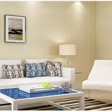 Imagem de Papel de parede moderno listrado vertical não tecido não autoadesivo cor sólida quarto sala de estar restaurante decoração papel de parede bege 53 * 950 cm