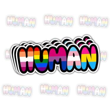 Imagem de 3 peças adesivo de orgulho humano arco-íris igualdade justiça social presente para LGBTQ+ orgulho ativista humano LGBT adesivos feminista aliada estudante ativista professora apoio decalque para