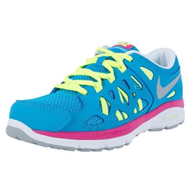 Imagem de NIKE Dual Fusion Run (Big Kids) Big Kids Running Shoes 599793-401 Size 7 D (Standard Width) Vivid Blue/Metallic Silver/Volt Ice/Vivid Pink