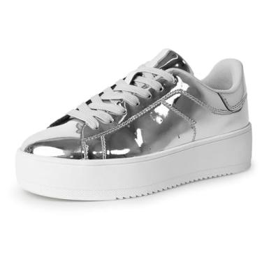 Imagem de J. Adams Hero Platform Tênis feminino casual com cadarço moderno, Prata metálica, 41
