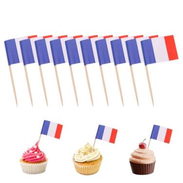 Imagem de Palitos de dente com bandeira, 100 peças, mini bandeiras da França em palitos de alimentos, palito de dente, topos de cupcake, mini palito de coquetel, decoração de bandeira para bar de festa do dia