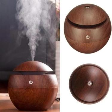 Imagem de Umidificador de Ar Ultrassônico Usb Difusor de Aroma Elétrico Aromatizador Purificador até 4H Madeira Led com 7 Cores Portátil Silencioso 130ml (escuro)