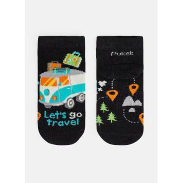 Imagem de Meia Micro Puket Desenhada Menino Preto 28 a 33, Preto, 28 A 33