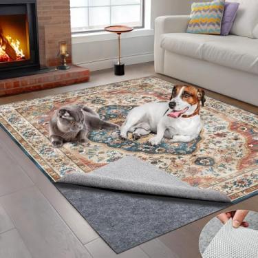 Imagem de pdpdoc Almofada de tapete de 3 x 4,3 m, almofadas de feltro à prova d'água e antiderrapante + suporte de borracha, almofada antiderrapante para piso de madeira, mantenha seus tapetes seguros e no