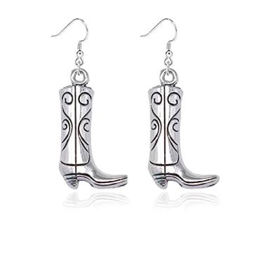 Imagem de Dreuyet Brincos de bota de vaqueira ocidental esmaltados moda moderna boho vestido fantasia brincos de coração brincos de declaração botas de cowboy chapéus brincos pendentes para mulheres meninas rosa Y2k joias de verão, Zinco, desconhecido