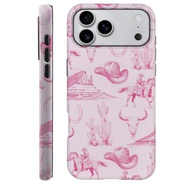 Imagem de DAIZAG Capa compatível com F5XJ Pro Max, capa à prova de choque para mulheres e meninas, chapéu de cowboy rosa vintage cavalos cactos