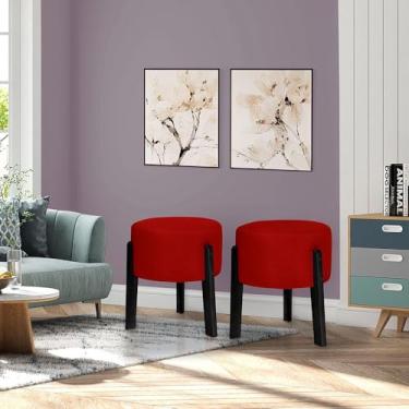 Imagem de Kit 2 Puff Thor Luxo em Linho Vermelho Decorativo
