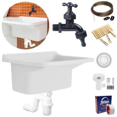 Imagem de Tanque Lavanderia 34L Branco + Sifão Copo Universal