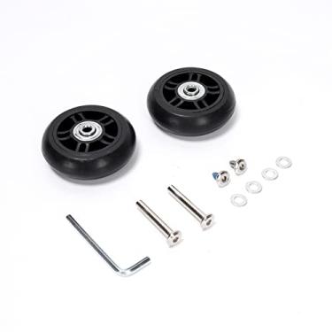 Imagem de Ruimou Kit de reparo de polia de rolamento silencioso de borracha com chave espaçadora de parafuso (70 mm/2,75") de 2 peças para carrinho de bagagem, Preto, 70mm x 22mm, Rodas são silenciosas e