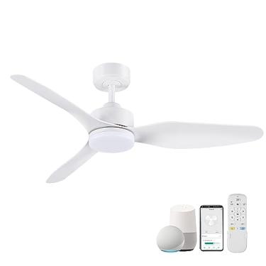 Imagem de Hoenofly Ventoinhas de teto inteligentes de 122 cm com controle remoto de luzes, luz LED regulável, ventilador de teto moderno para ambientes externos, motor CC silencioso, aplicativo Alexa Wi-Fi