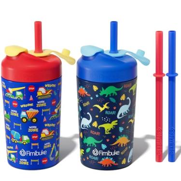 Imagem de Fimibuke Copos infantis e infantis com canudo, copos de 293 ml à prova de derramamento para crianças, copos infantis isolados de aço inoxidável com tampas torcidas e canudos de silicone com tampa para