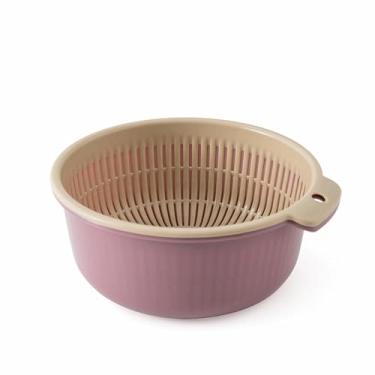 Imagem de Cesta de frutas, cesta de drenagem, redonda, dupla de plástico, frutas e legumes, multifuncional, sala de estar, cozinha, bancada doméstica, fruteira