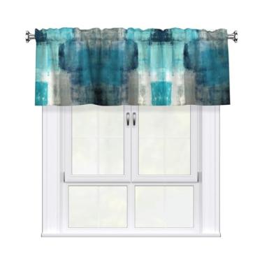Imagem de Cortina azul abstrata sanefa curta haste bolso tratamento de janela para sala de estar, quarto, cozinha, banheiro, 1 painel 137 cm L x 45,7 cm C