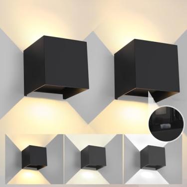 Imagem de Mille Lucciole 12 W Pacote com 2 luzes de parede externas/interiores, arandelas de parede LED pretas para ambientes externos, luminárias modernas, IP65 à prova d'água, iluminação de parede para