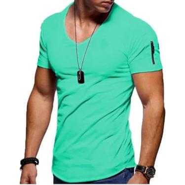 Imagem de Camisetas Masculinas Camiseta De Ginástica Homem Gola V De Manga Curta Tops Tees Camiseta Masculina Camisetas De Manga Curta Fitness Para Homens, G, XXL