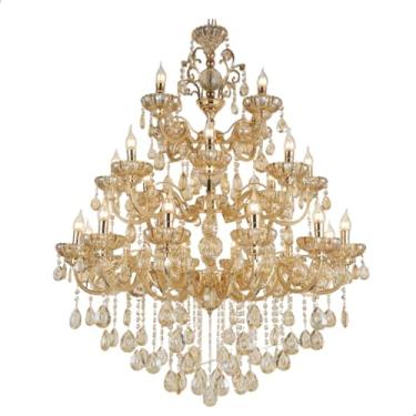 Imagem de Lustre de Cristal 24 Braços Ambar de Luxo – Candelabro Pendente em Cristal Ambar para Sala de Estar, Sala de Jantar, Quarto - Com Corrente Ajustável - Instalação Fácil 110/220