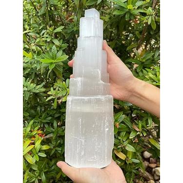 Imagem de GAF TREASURES Lâmpada de arranha-céus de selenita, lâmpada de torre de selenita de 15 cm, 20 cm, 25 cm, 30 cm, 40 cm de altura, lâmpada de cristal de cura branca natural, lâmpada de cristal de