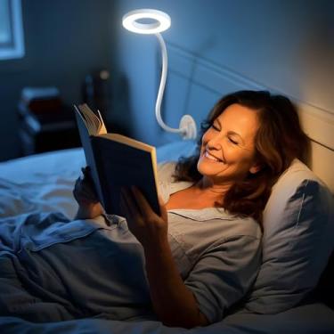 Imagem de Kaulsoue Luz de leitura montada na parede, luz de livro na cama à noite, lâmpada de leitura para quarto, cabeceira de cabeceira, cuidados com os olhos 5 cores e brilho ajustáveis, pescoço de ganso