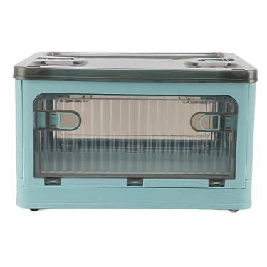 Imagem de Aqur2020 Caixa de Armazenamento de Plástico Dobrável Bin de Armazenamento Empilhável Com Tampa de Abertura de Porta de 4 Lados e Rodas para Organizações de Organização de Casa Toys Roupas (Azul)