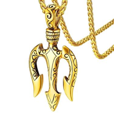 Imagem de FaithHeart Colar com pingente grego Poseidon/Medusa para homens e mulheres, prata/preto/ouro, aço inoxidável, proteção da Grécia Antiga, joia masculina de amuleto, Aço inoxidável, Zircônia cúbica