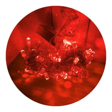 Imagem de Cordão Com 100 Lampadas Super Led Pisca Pisca 10 Metros 8 Funções Fio Crystal Vermelho