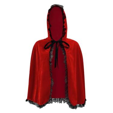 Imagem de GVLAQST Women Little Red Riding Hood Costume Cape Velvet Cloak Halloween Christmas Party Dress Up Outfit for Adult Short
