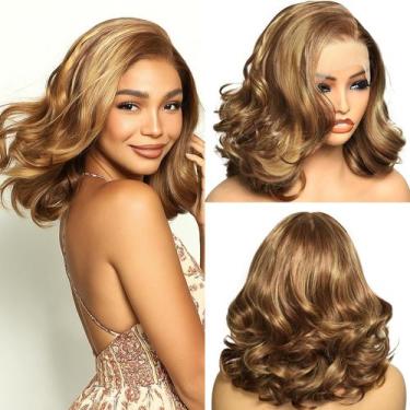 Imagem de Peruca SOKU Bouncy Wavy 13x6, renda frontal, 30 cm, marrom, loira mist