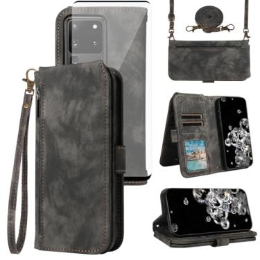 Imagem de Asuwish Capa de celular para Samsung Galaxy S20 Ultra 5G carteira celular com protetor de tela de vidro temperado alça transversal alça flip porta-cartões S20ultra 20S S 20 A20 S2O 20ultra G5 mulheres