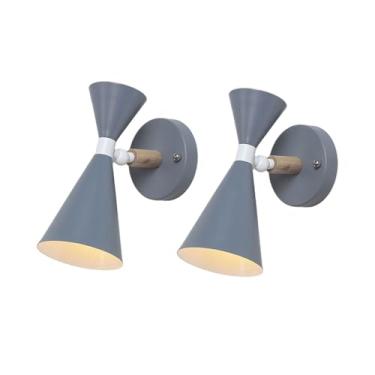 Imagem de Pacote com 2 arandelas modernas, luminária de parede para quarto infantil, cor macaron, luminária de cabeceira nórdica de madeira maciça, luz de leitura giratória em 350°, arandelas de metal