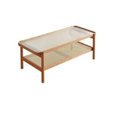 Imagem de URGDWEKJY Mesa de centro mesa de centro madeira maciça vime cerejeira carvalho branco sala de estar mesa retangular de vidro nórdico mesa de quarto (A)